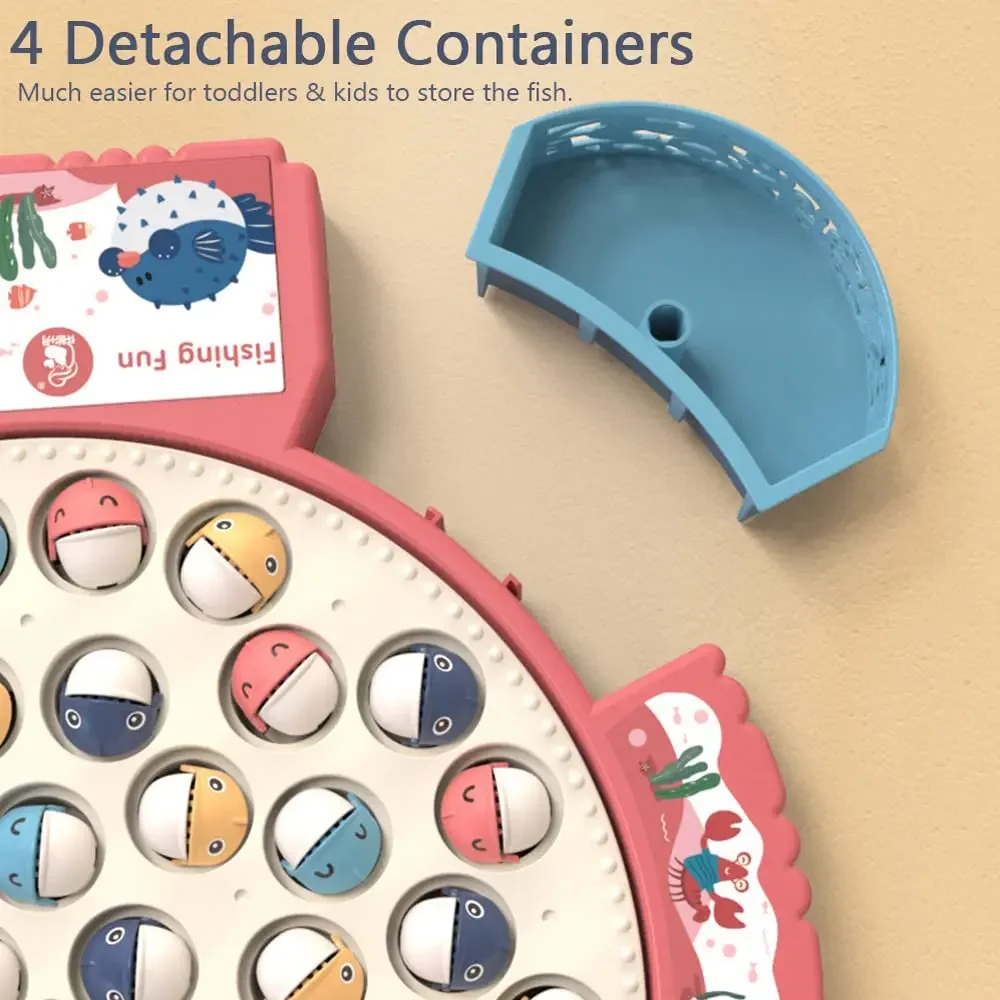 Montessori Toys Magnetic Fishing for Kids Toddlers Rotating Pond with Music & Lights Learning  Child Board Games Gifts