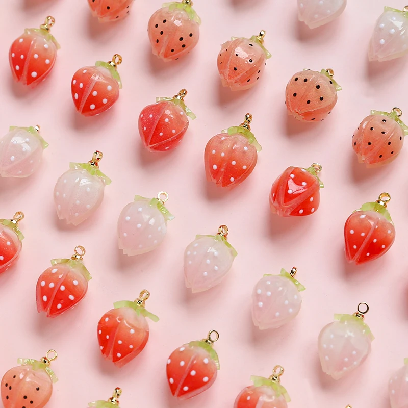 4pcs Ins Lovely Strawberry Heat Shrinkable Resin Pendant DIY Handmade Jewelry Necklace Earrings Accessories Materials Charms