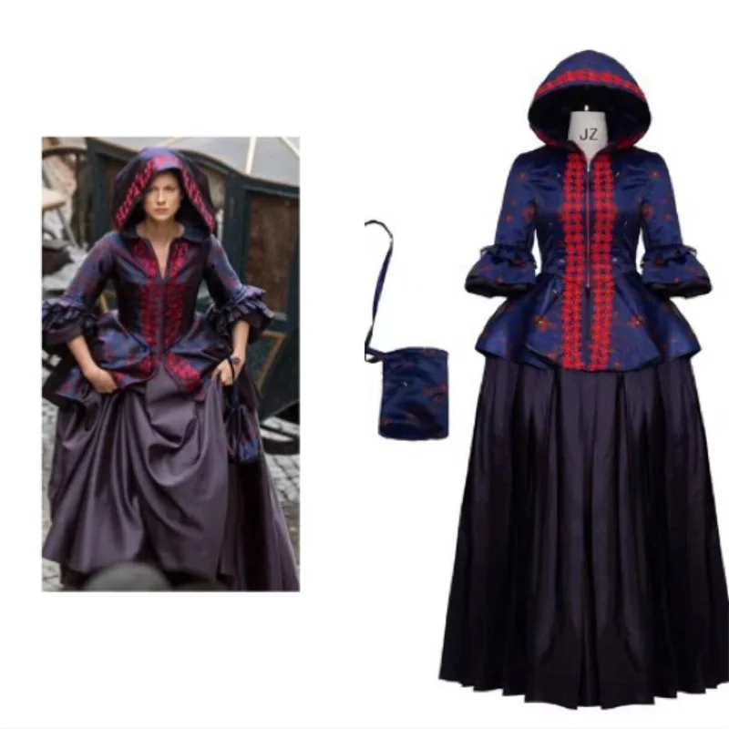 

TV Outlander Season 2 Claire Cosplay Costume Medieval Purple Day Gown Hoodies Victorian Rococo Court Dres