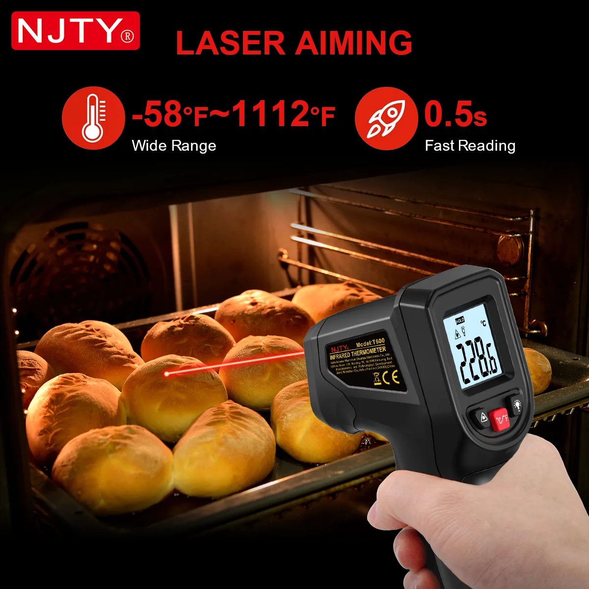 Non-Contact Food Thermometer Gun Infrared Thermometer Household Digital Temperature Thermometer for Kitchen Cooking Tools 600℃