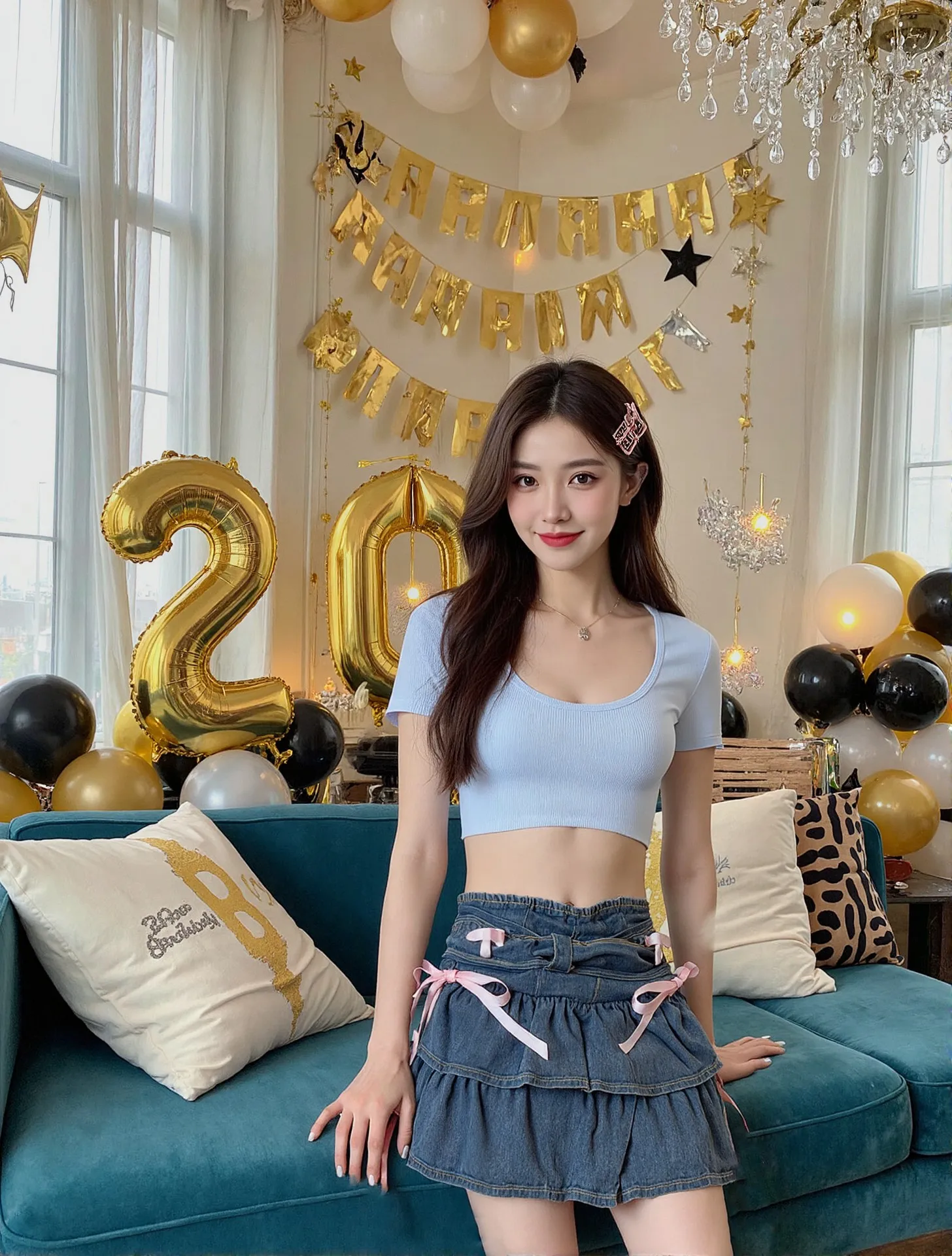 

Denim Mini Skirt Women High Waist Summer Sweet Girls A-line Lace-up Ruffles Korean Style Chic All-match Trendy Daily Casual