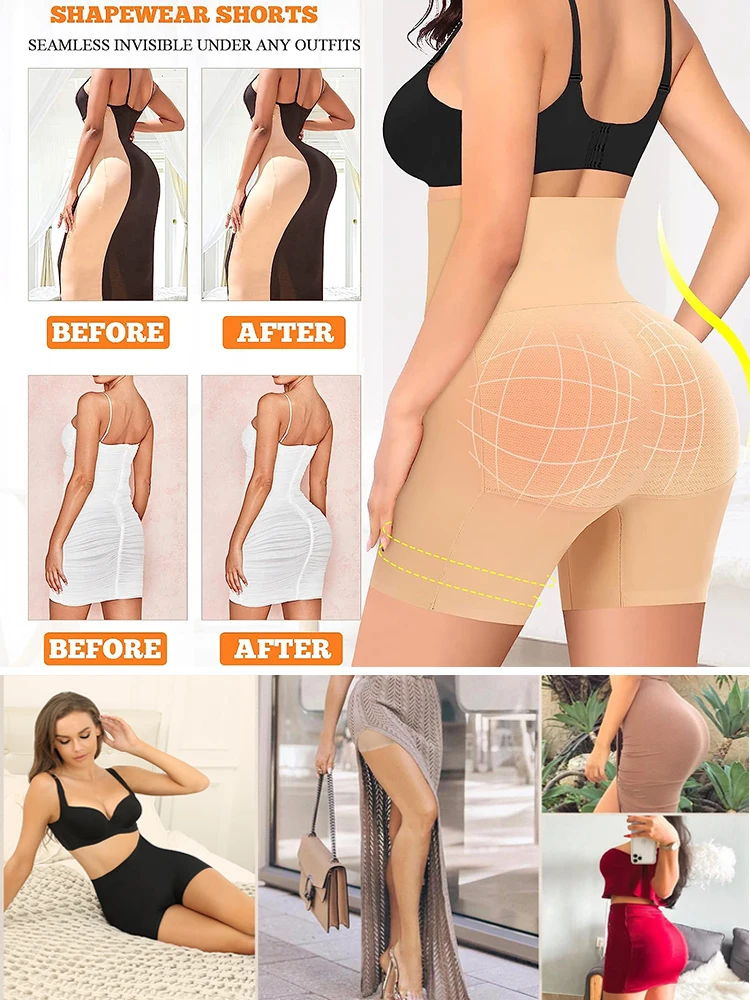 High Waisted Butt Lifter Padded Shapewear Shorts for Women Slimming Tummy Control Shaper Seamless Booty Pads Hip Enhancer Panty