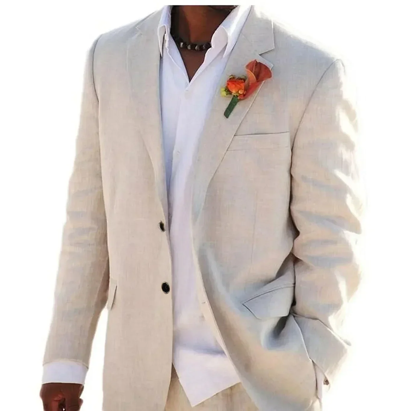 

Men's Casual Slim Fit Linen Suit 2-Piece Blazer Pant Set for Beach Summer Parties And Weddings Regular Fit Beachy Casual Outfits