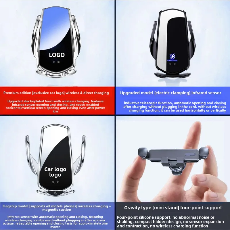 Wireless Charging Car Phone Mount 360° Rotatable Ball Head, Triple Installation Universal Fit No Residue Protect Car Interior