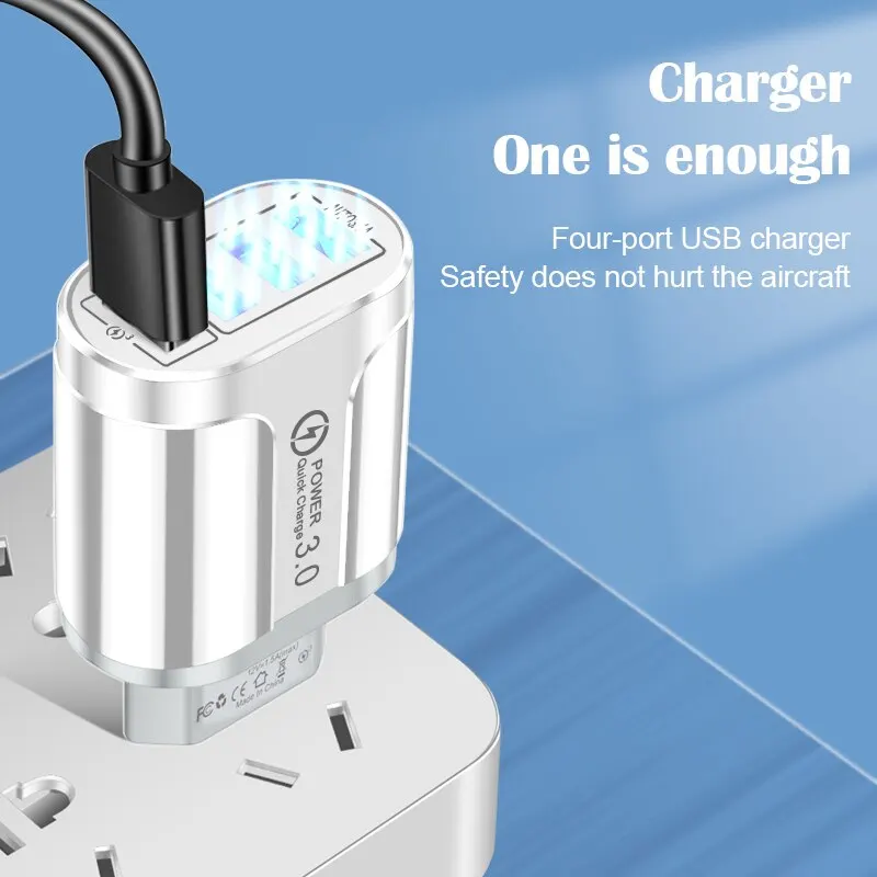 4 Ports 38W USB Charger USB A Charger US/EU Plug Fast Charging Quick Charge 3.0 Mobile Phone Wall Chargers For iPhone Samsung