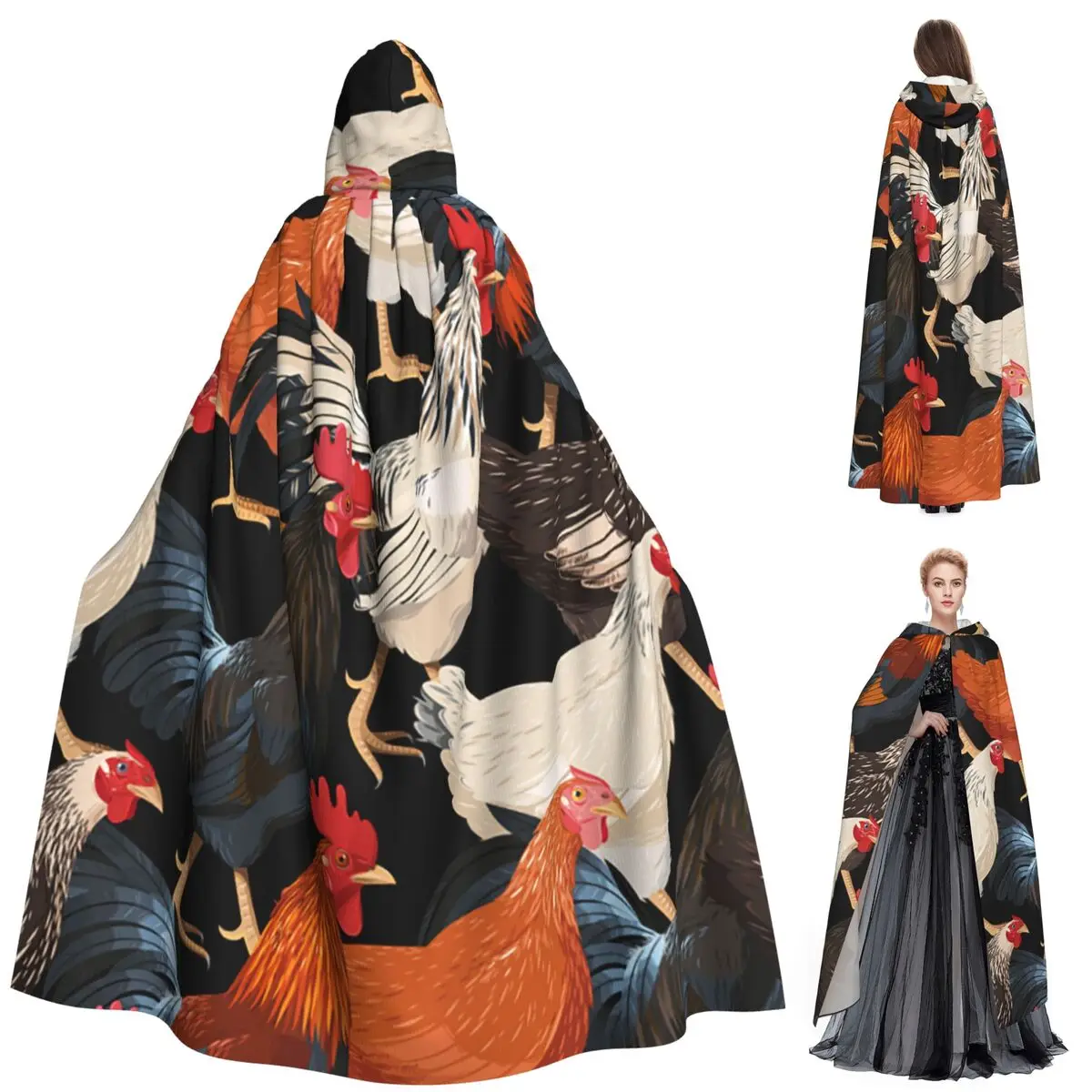

Длинный плащ с капюшоном на тему курицы, средневековый костюм ведьмы, накидка для косплея, Хэллоуин, вечеринка для взрослых, унисекс
