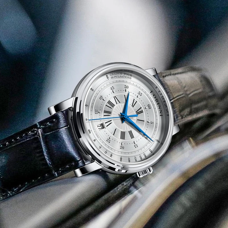 LOBINNI montre classique pour hommes avec bracelet en cuir ST1612 mouvement Date 50 m étanche 40,5 mm montres automatiques