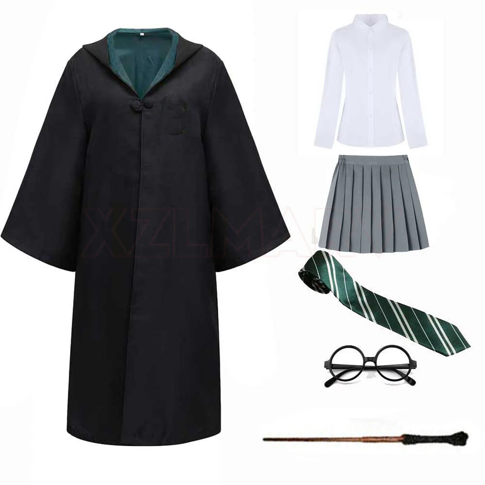 Hogwarts Cosplay Costumes School of Witchcraft and Wizardry Robe Harris Slytherin Halloween Wizard Hat Tie Scarf Magic Wand Toys