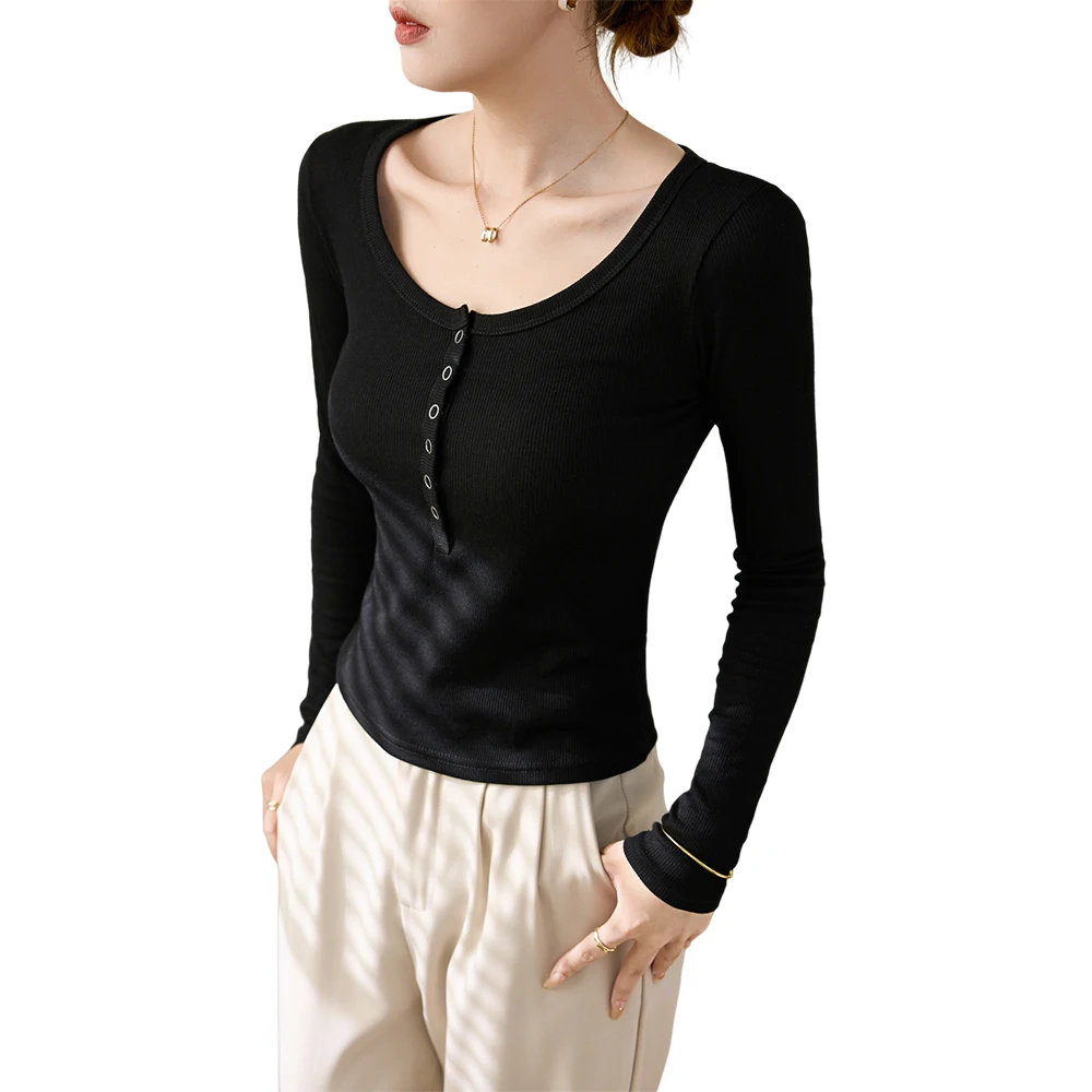 Women Autumn Winte Clothings Long Sleeve Tops for Women Cotton High elastical Women blauses With O-NECK Solid Color