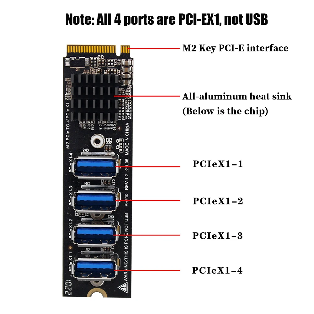 

M.2 Mkey To 4 PCI-E Expansion Card Mini USB3.0 Multiplier Hub Adapter High Speed Stable Transmission Accessories for Computer