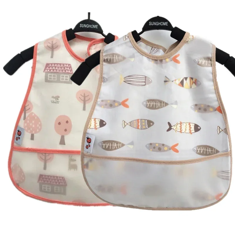 Baby Cartoon Pattern EVA Waterproof Feeding Bibs with Pocket Adjustable Cute for Children Apron Kids Boy Girls Burp Cloths Stuff