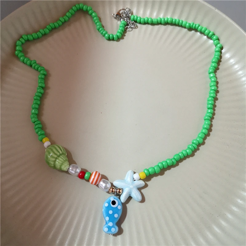 بوهو الصيف لطيف الملونة الأسماك قلادة حبل المختنق قلادة للنساء سحر شاطئ المحيط عطلة حزب مجوهرات الإكسسوارات الهدايا #4
