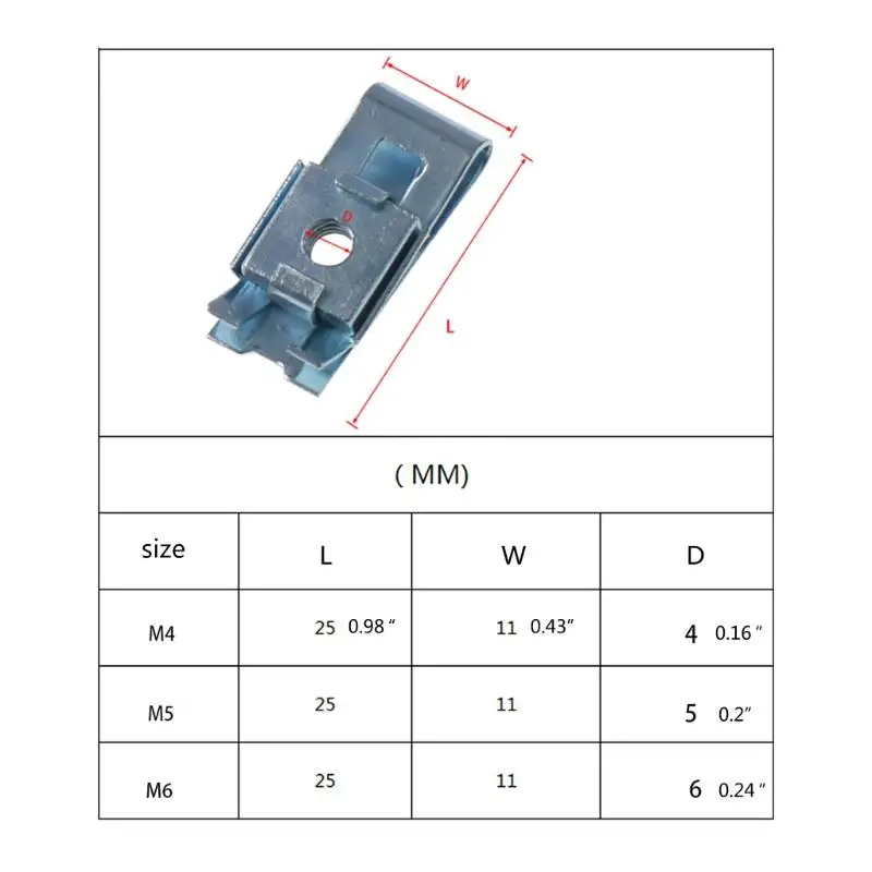 M6 Clips écrous Clips vitesse attaches assorties en acier au carbone Zinc 50 Pack