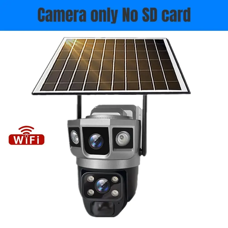 Caméra IP solaire 4G double objectif Wifi batterie intégrée extérieure caméras PTZ 12MP 10X Zoom sys