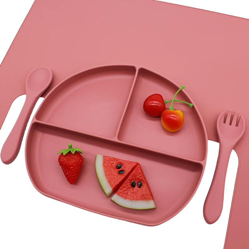 

Набор тарелок с большими отсеками, Мягкая силиконовая детская тренировочная чаша на присоске, легко чистится