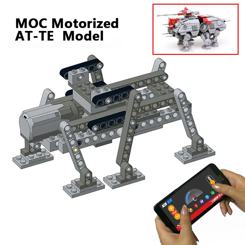 

NNEW MOC APP Remote Control Walking Robotics Model for Motorized RC AT-TE Frame Six-Legged Walker Education DIY Blocks Toys Gift