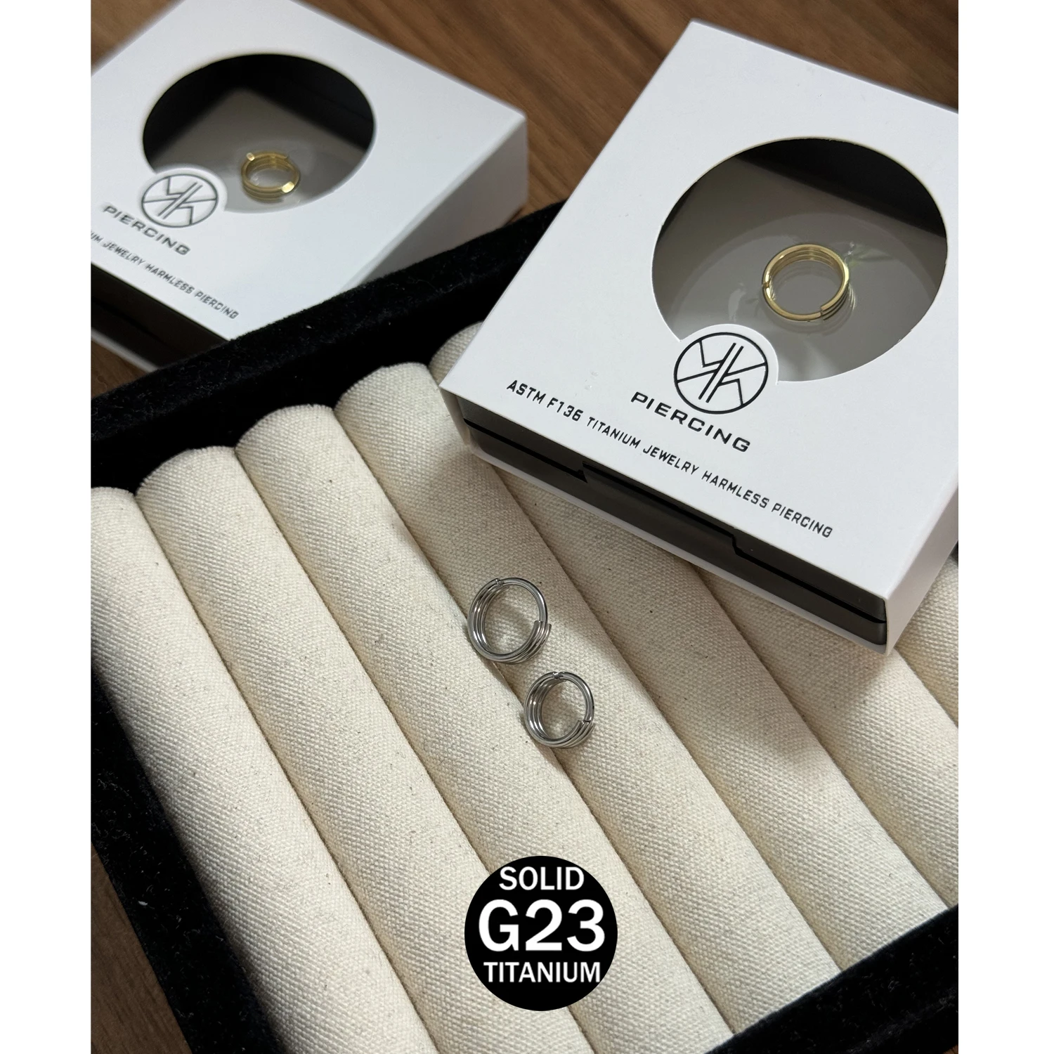 16G Titanium Nose Ring Comfortable Minimalist Triple Line Design with Box for Gift Versatile Stacked Septum Clicker Hinged Hoop