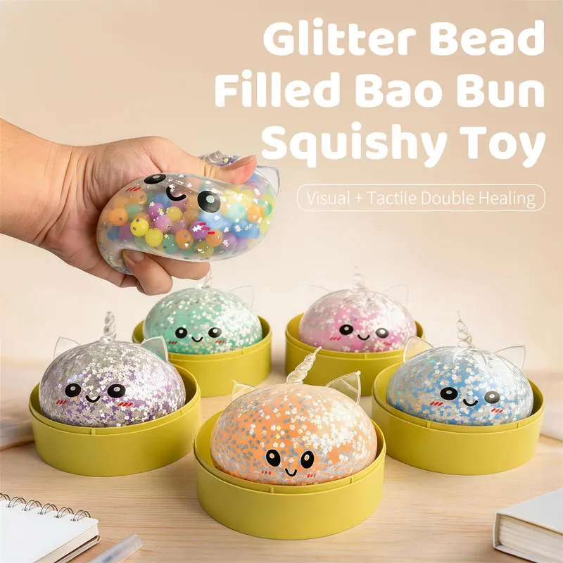 Unicorn Dumpling Squishy With Steamed‑Bun Fidget Toy Soft Squeeze Toy Bead Filled ASMR Anti Stress Release Hand Relax Gift Toy