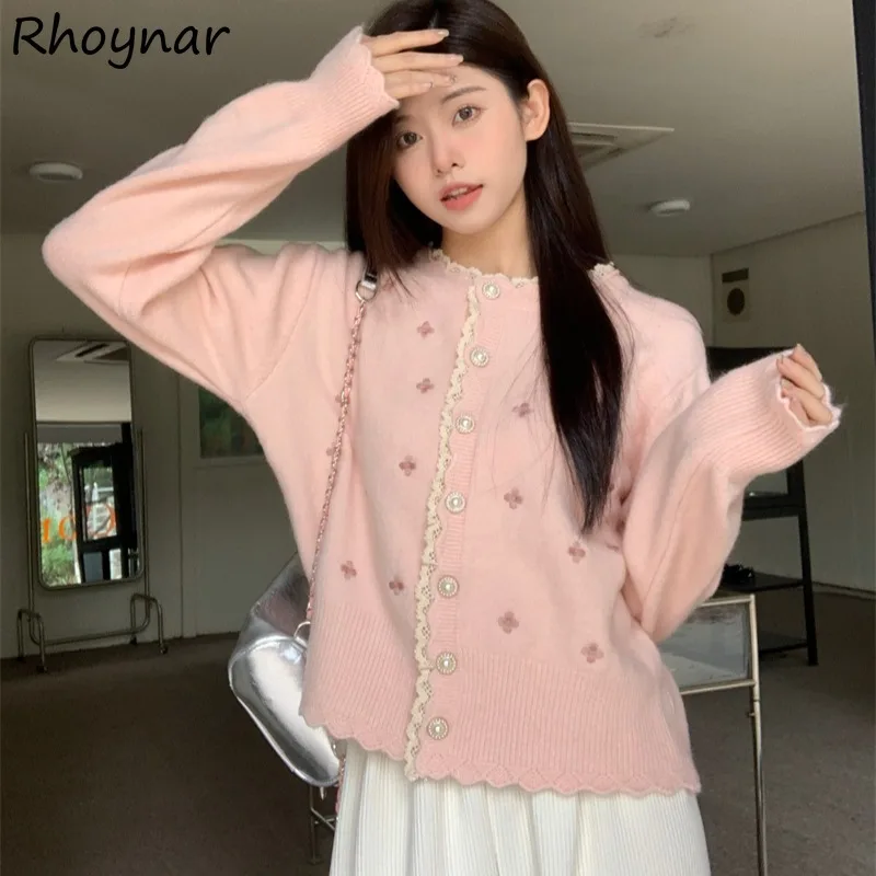 Sweet Sweater Cardigans Women Autumn Lovely Girls Gentle Floral Embroidery Button Design Slimming Tender Korean Style Attractive