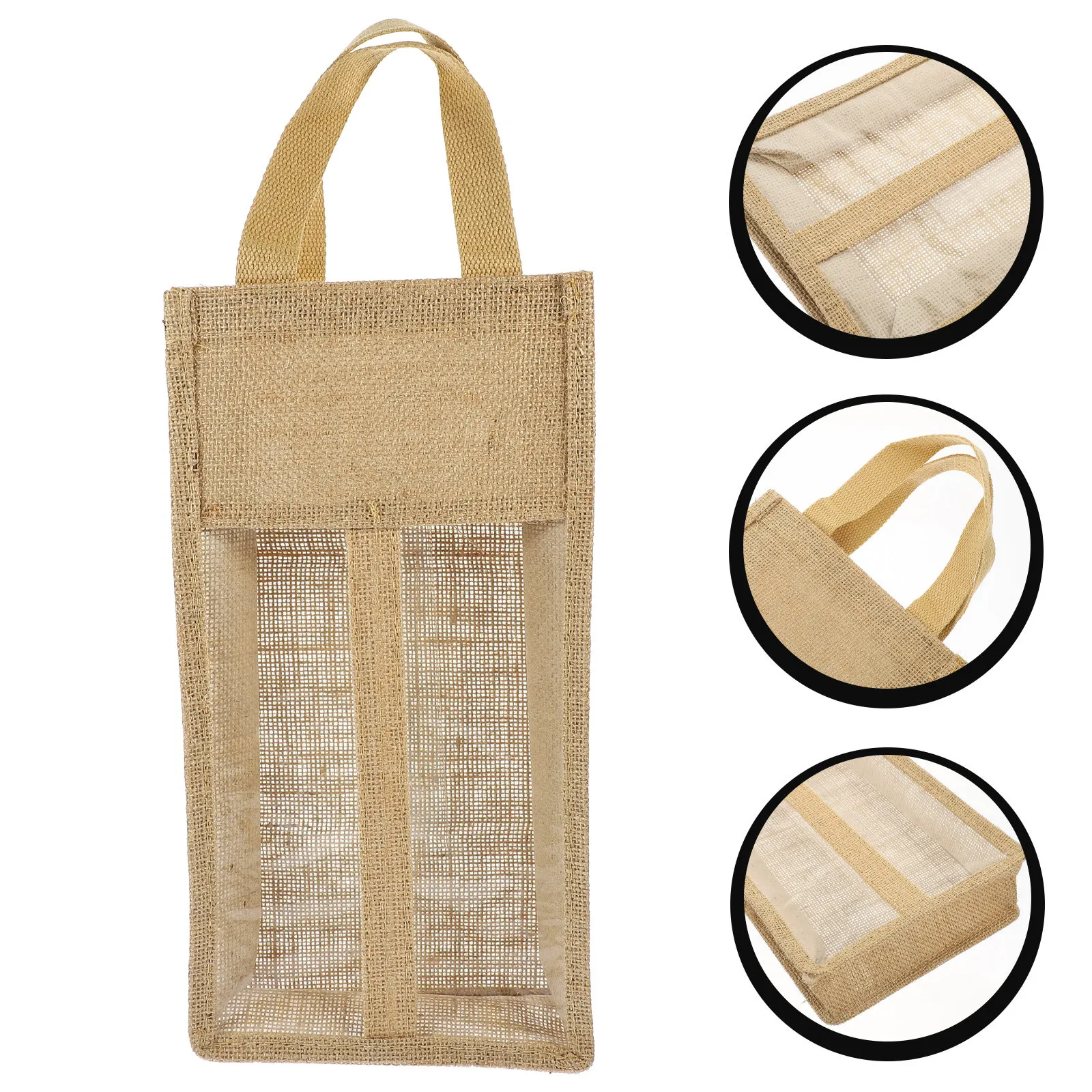 

2-Divided Wine Bottle Bag Rustic Jute Handle Tote Portable Wine Gift Bag for Holiday Christmas Party Package Accessories