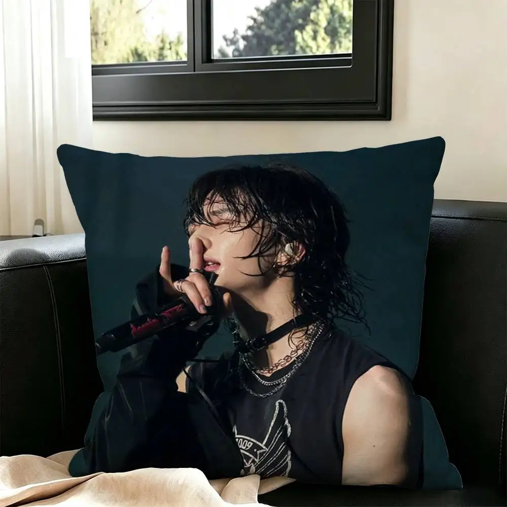 K-pop Hyunjin-nn  Square Double-Sided printed Pillow Case Bedroom Bedside Pillow Sofa Cushion Cover