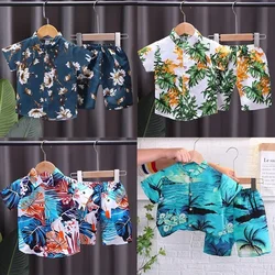 Kids Boys Suits Boys Summer Beach Style Patterned Shirt + Beach Shorts 2 Piece Kids Clothes Short Sleeves