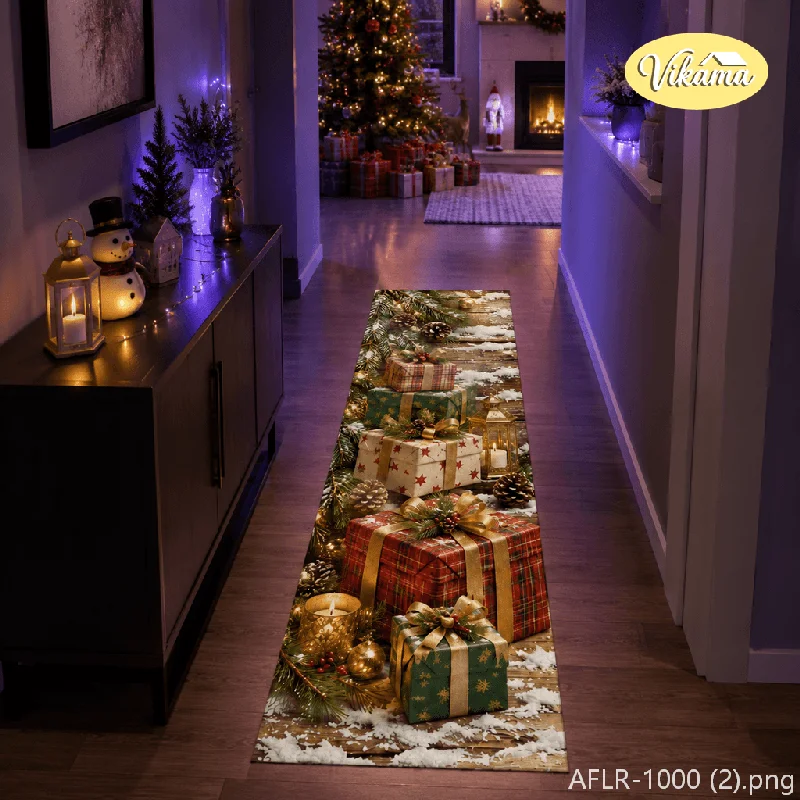 VIKAMA Christmas Market Scene Runner Rug Non Slip Washable Soft Floor Mat for Hallway Entryway Holiday Home Decor