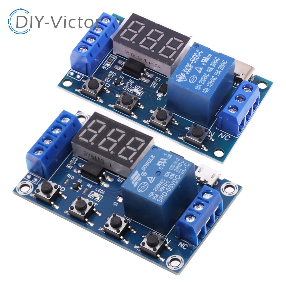 DC 6-30V Support Micro TYPE-C USB 5V LED Display Automation Cycle Delay Timer Control Off Switch Delay Time Relay 6V 9V 12V 24V