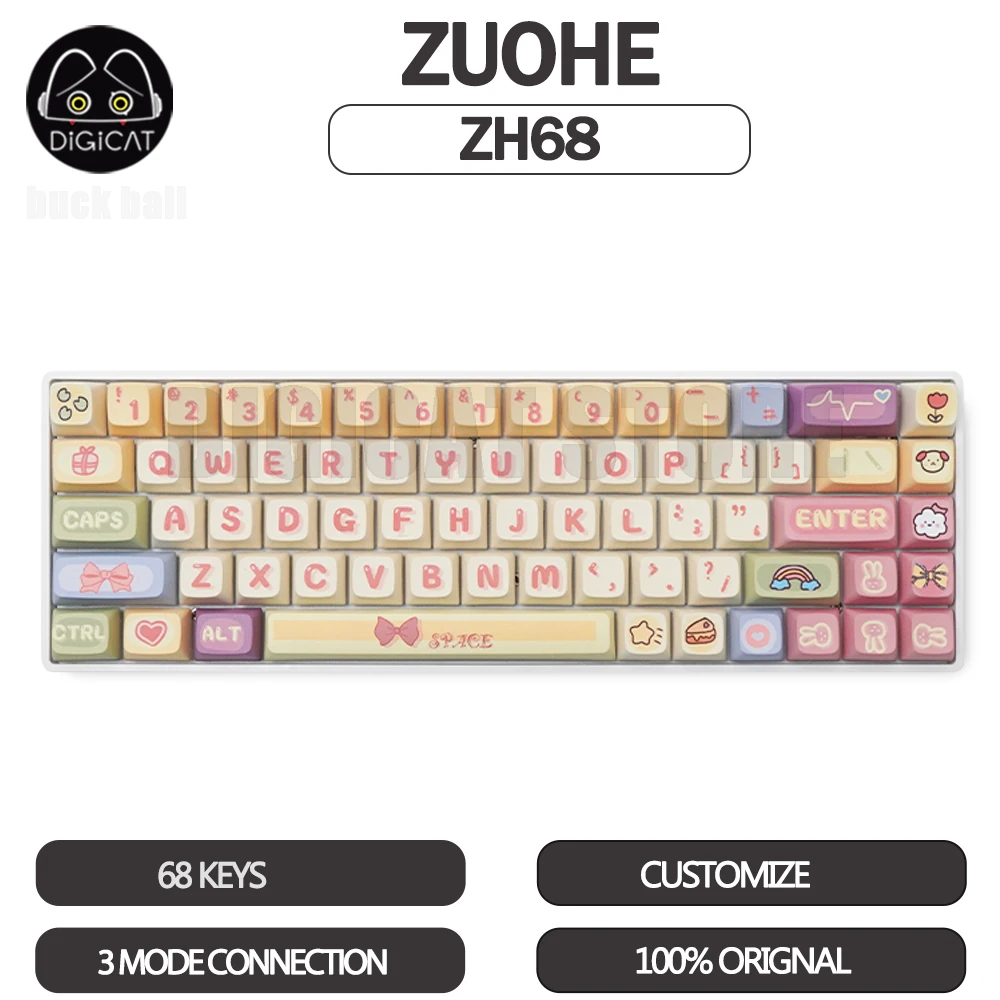 ZuoHe ZH68 Mechanical Keyboard 3Mode USB/2.4G/Bluetooth Wireless Keyboard 68Keys RGB Backlit Customized Gaming Accessories Gifts