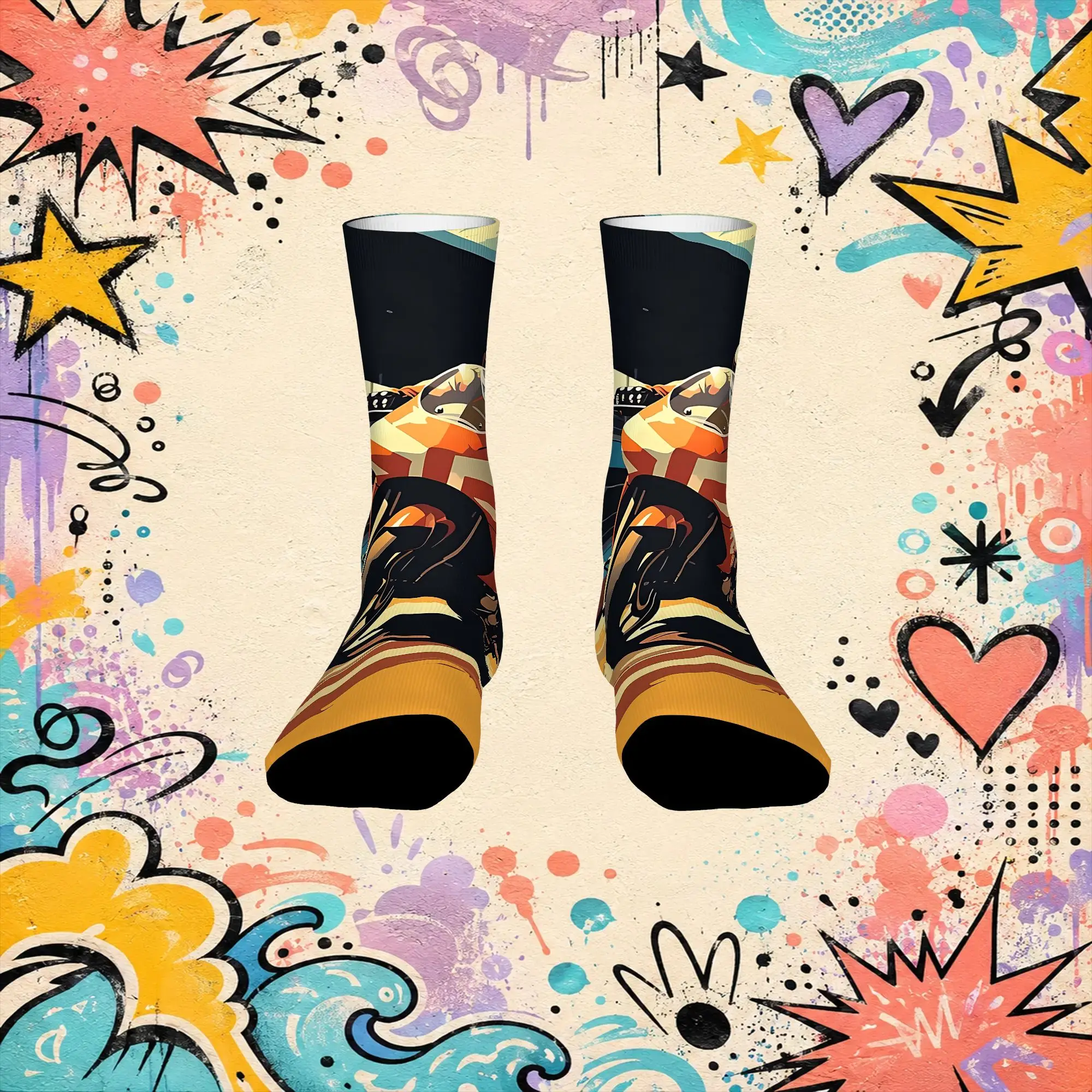 Checkered Flag Racing Print Retro  Street Style Novelty Casual Crew Creative Sock Sports Socks