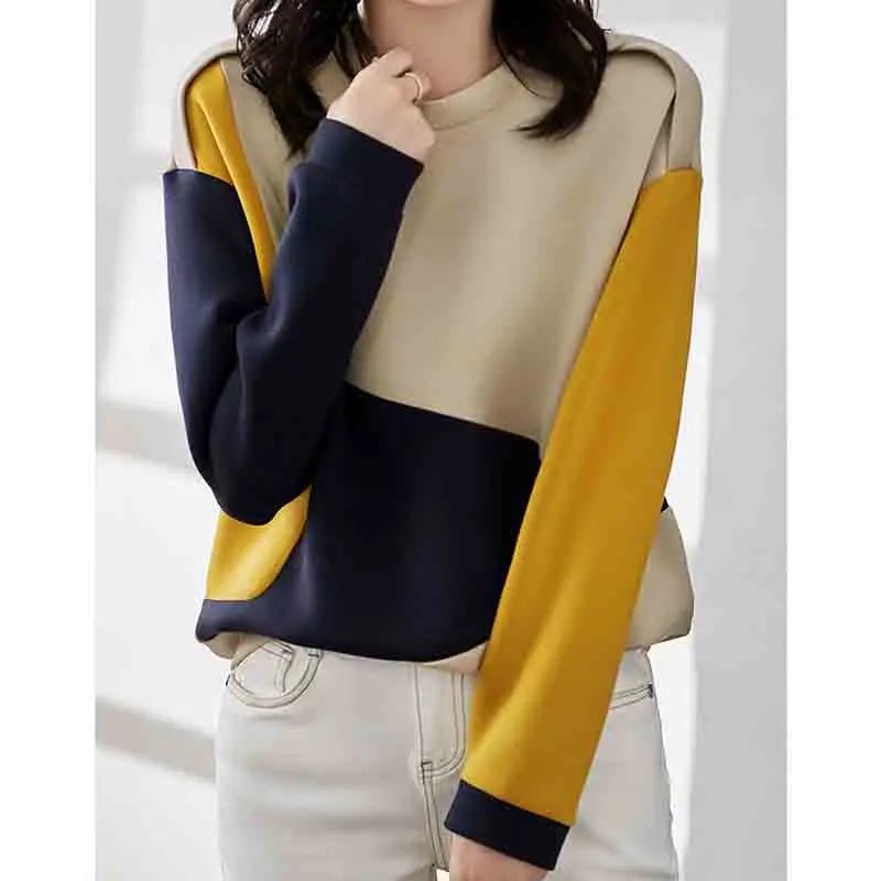 Korean Fashion Women Contrast Long Sleeve T-shirt Spring Autumn New Female Clothing Oversized Version Casual Pullover Top 2023