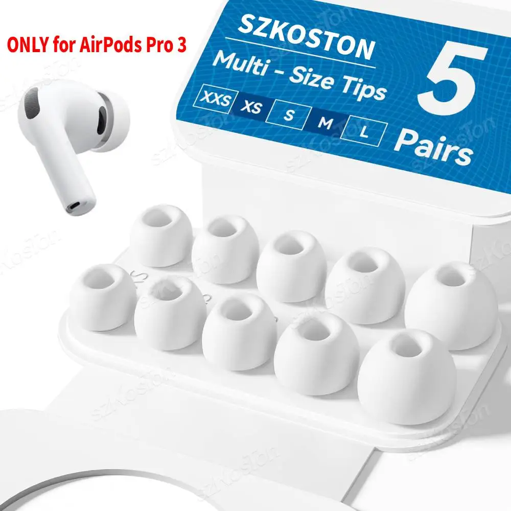 5 paires d'embouts d'oreille de remplacement pour AirPods Pro 3, embouts d'oreille en silicone avec protection anti-poussière intégrée, 5 tailles (XXS/XS/S/M/L)
