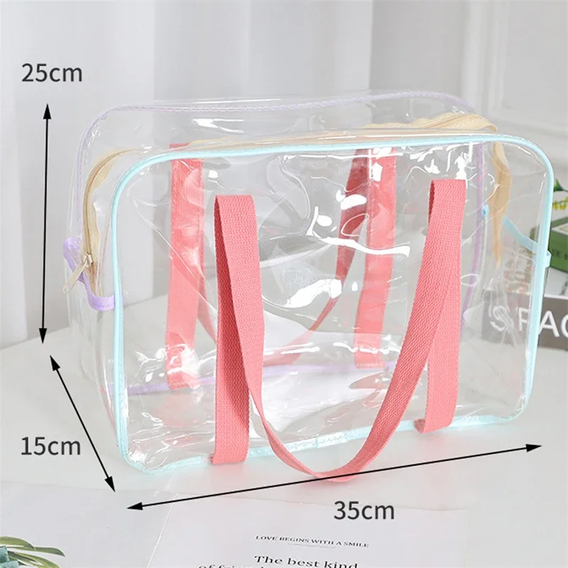 Korean Style Women Clear Summer Beach Bag Waterproof Large Travel Zipper Shoulder Female Washing Toiletry Handbag 1pc