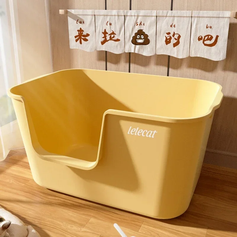 Large Space Cat Litter Box Thickened Material Open Cat Toilet with Bottom Antiskid Cats' SandboxOpen Top Litter Box