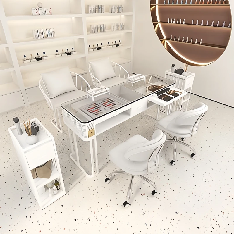 

White Design Nail Table Japanese Accent Speciality Manicure Table Transparent Square Maniküre Tisch Nails Salon Furniture CM50ZJ