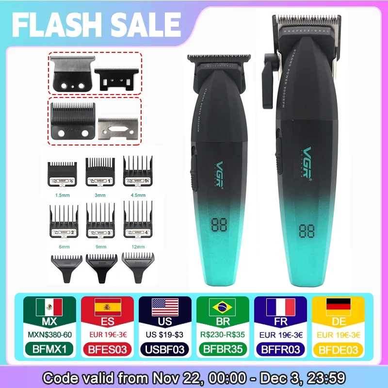 VGR V-003 V-906 Full Metal Professional Hair Cutting Machine Kit for Men DLC Blade Hair Clipper 9000RPM Hair Cutting Machine