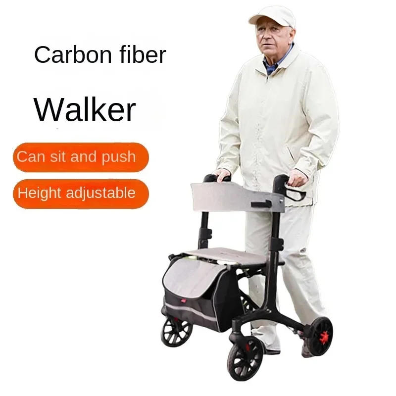 

Carbon Fiber Rollator Ultra Light Weight Height Adjustable Walking Aids Elderly Disabled Walking Tool Wheelchair commuting car