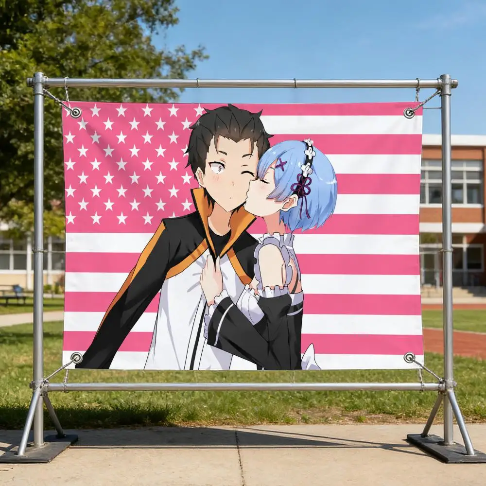 Romance Anime S-Subaru x Rem Flags Specialized for indoor and outdoor home decorations, outdoor camping, and bar parties