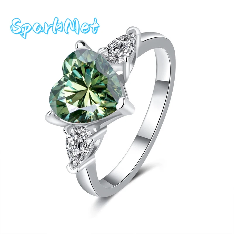 

SparkMet 1-2ct Heart Moissanite Ring with Certificate Passed Diamond Test S925 Silver Women Romantic Jewelry Gift