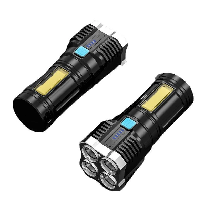 4-Core Flashlight Super Bright Rechargeable Flashlight Multi LED Long-Range Spotlight COB Light For Outdoor Fishing
