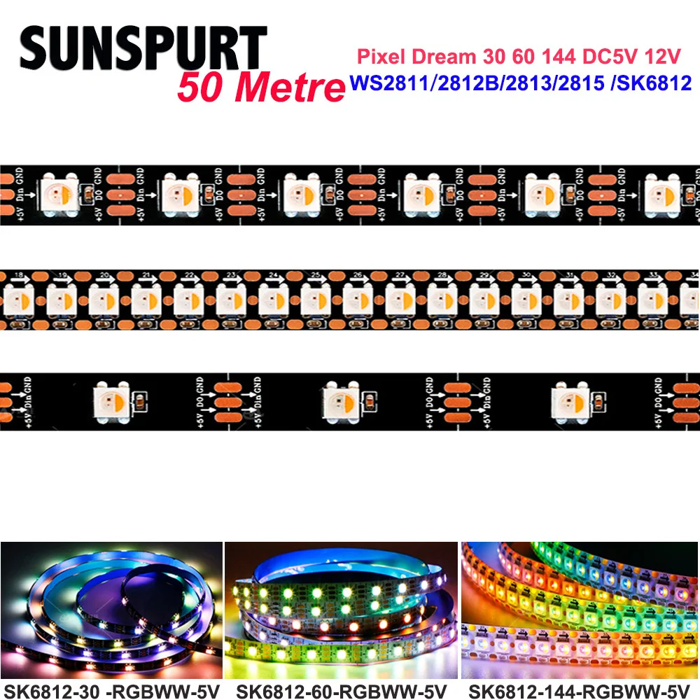 WS2811 WS2812B WS2813 WS2815 SK6812 30/60/144Leds/m RGB pasek dioda LED RGBW indywidualnie adresowany taśma oświetleniowa DC5V DC12V IP30/65/67