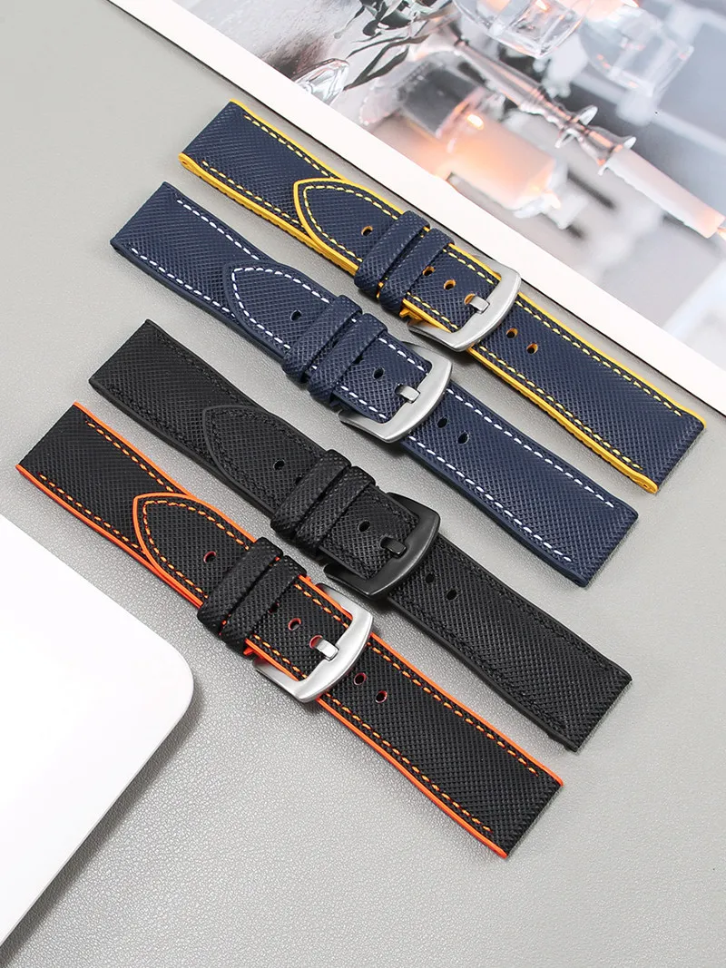 Nylon Textured Watch Strap Suitable for Omega Speedmaster Dark Side of The Moon Apollo 8 Seamaster Black Yellow Silicone Strap view 4