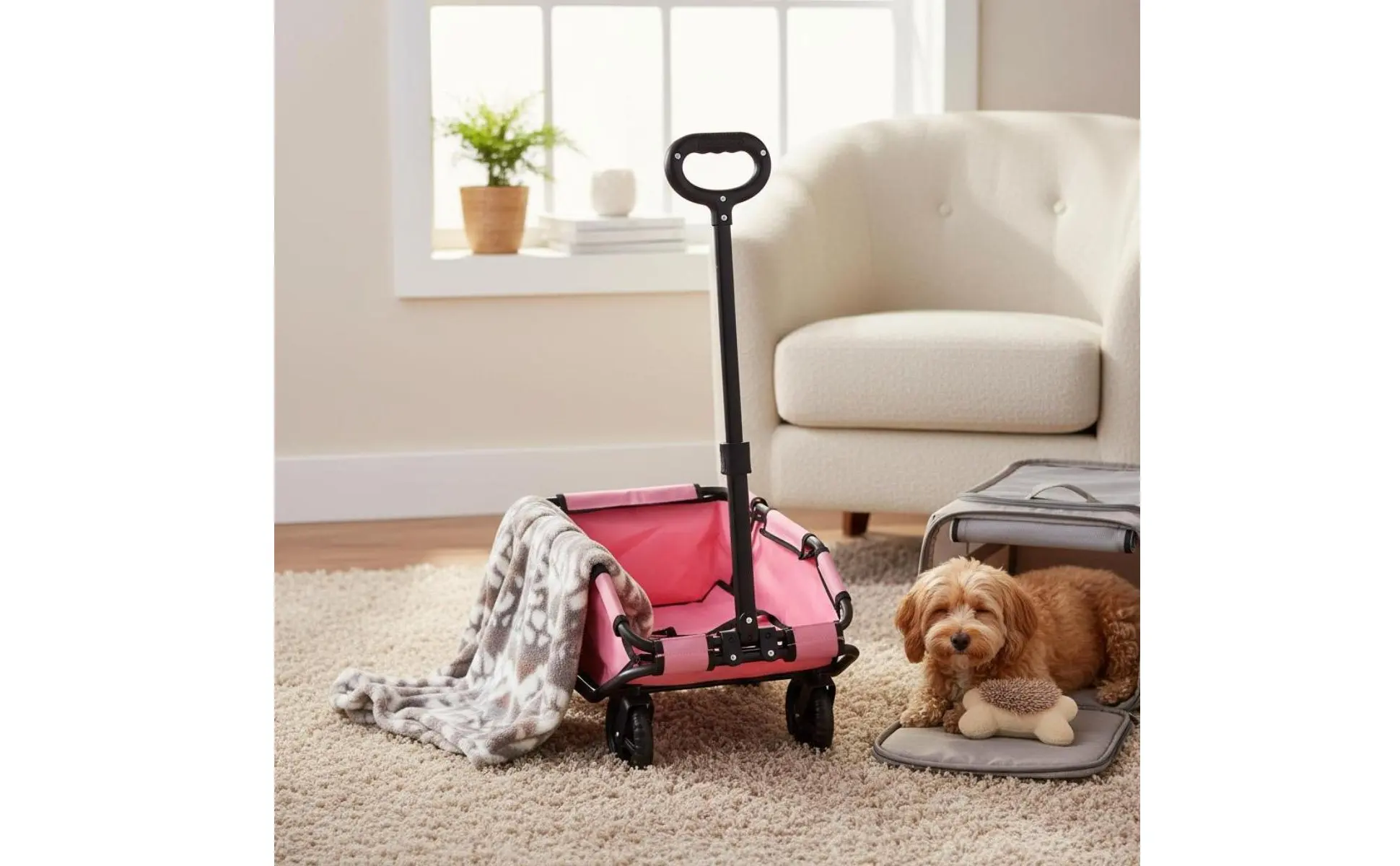 Lightweight Pet Pull Wagon Portable Foldable Pet Trolley 4-Wheel Dog Wagon Adjustable Handle Foldable Dog Carrier for Trip