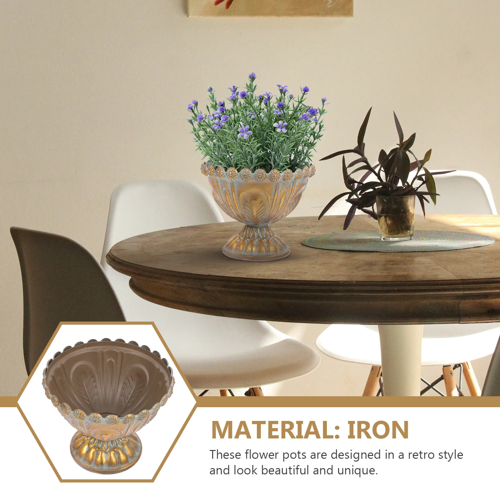 

Retro Metal Flower Pot Golden Color Decorative Iron Plant Pots for Garden Use Creative Design Storage Planter