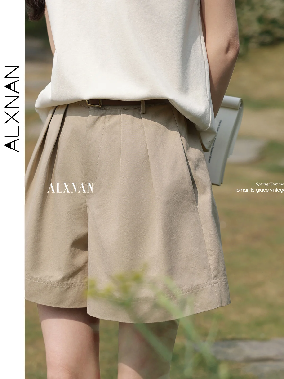 ALXNAN Women's Shorts 2025 Summer Khaki Casual Elegant Shorts Loose-fit Holiday Versatile Fashion Commuter Female Pants L38922