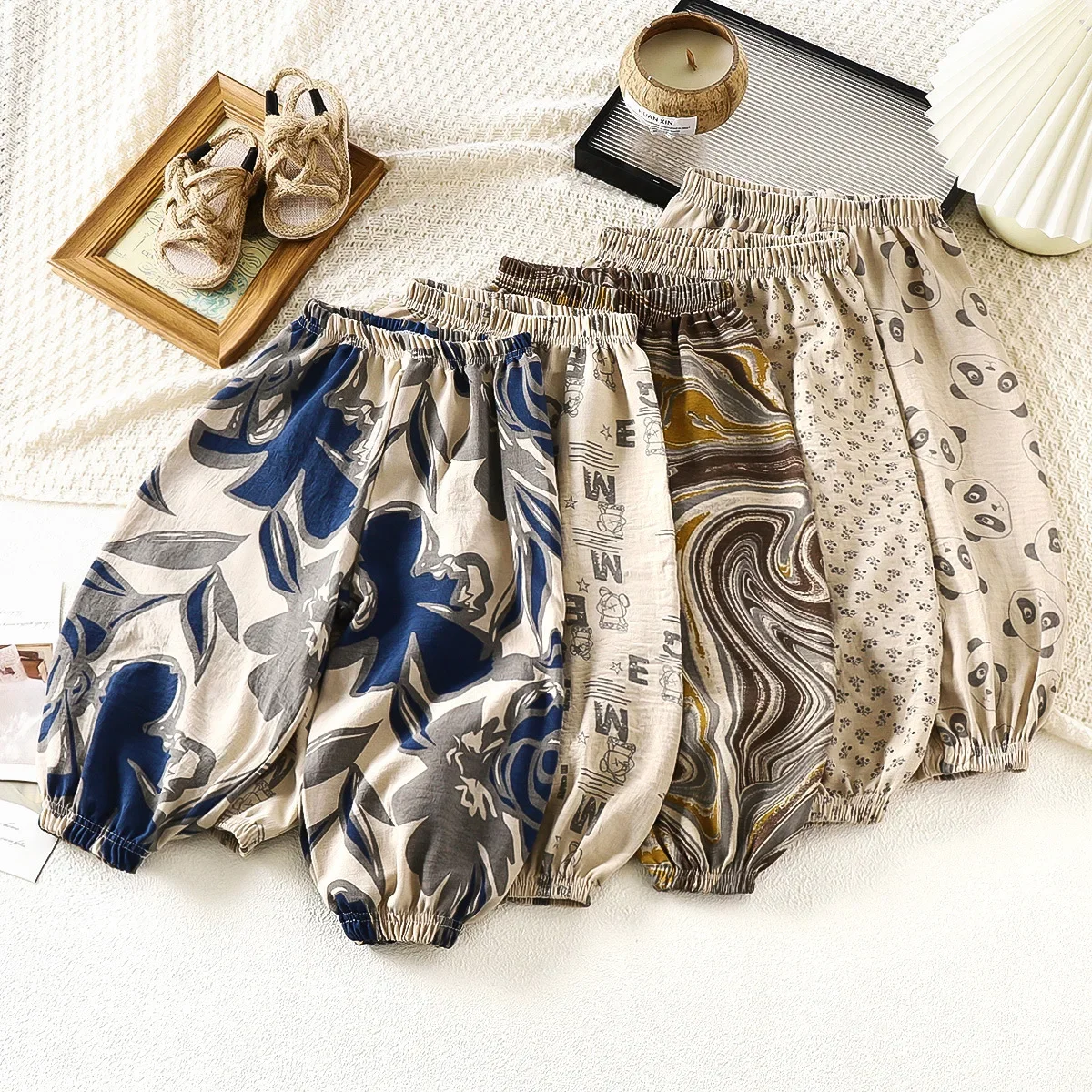 New 2025 Kids Summer Thin Cartoon Letter Print Anti-mosquito Bloomers Baby Boys Girls Loose Pants Casual Breathable Trousers