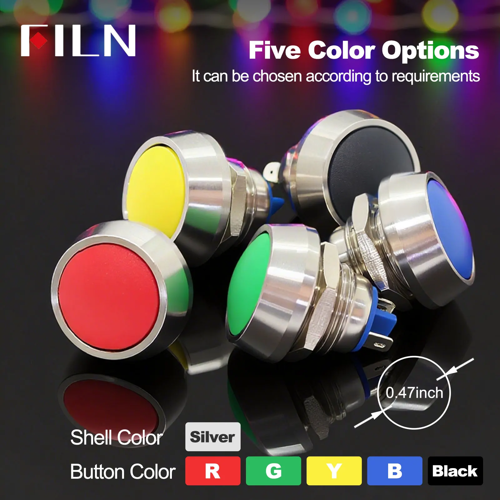 5-Unit Set Mini Samll Push Button Stainless Steel Silver Shell Round Head Momentary Switch Waterproof Power Reset Non-locking