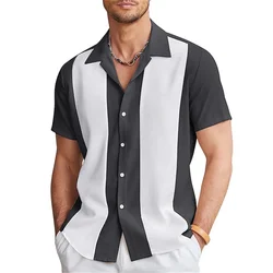 Gradient Striped Pattern Hawaiian Shirt For Men Color Splicing 3D Printed Aloha Shirts Casual Lapel Blouses Loose Short Sleeves