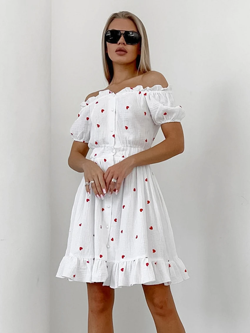 

Mathaqiqi Printing Casual Female Nightwear Sexy Slash Neck Nightgowns Shorts Sleeve Pajamas Mini Dress Casual Home Clothes Women