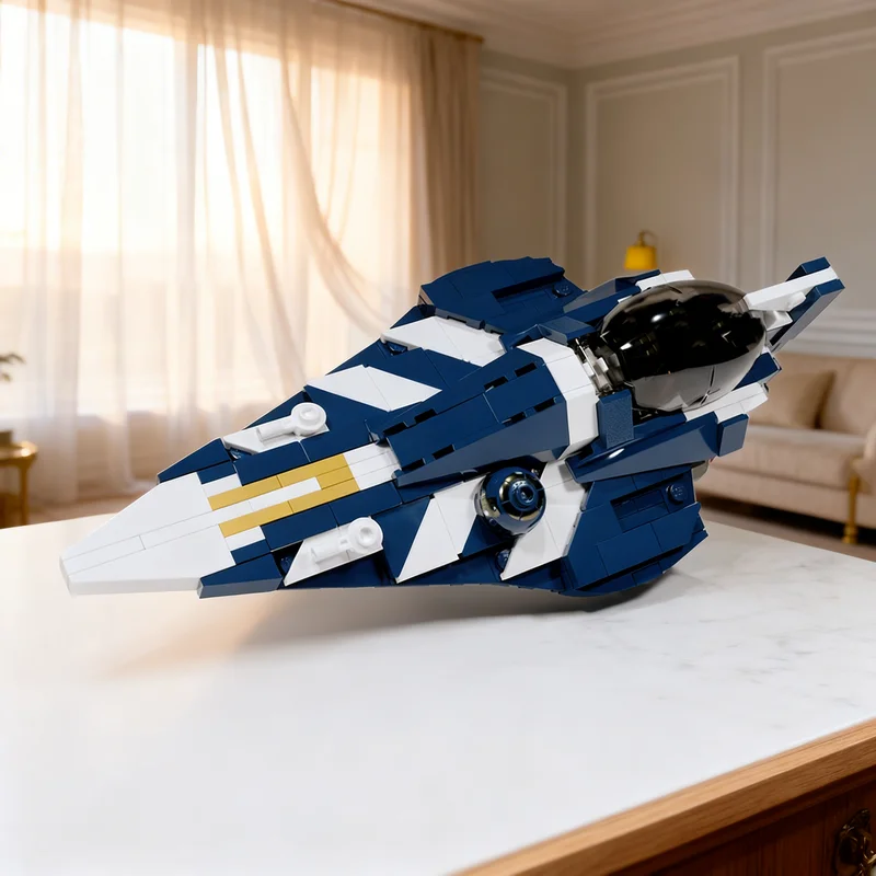 

252 детали MOC Plo Koon S Delta 7 Starfighter: Минифигурка, модель звездолета, конструктор, игрушка, подарок, креативный коллекционный предмет для демонстрации на столе